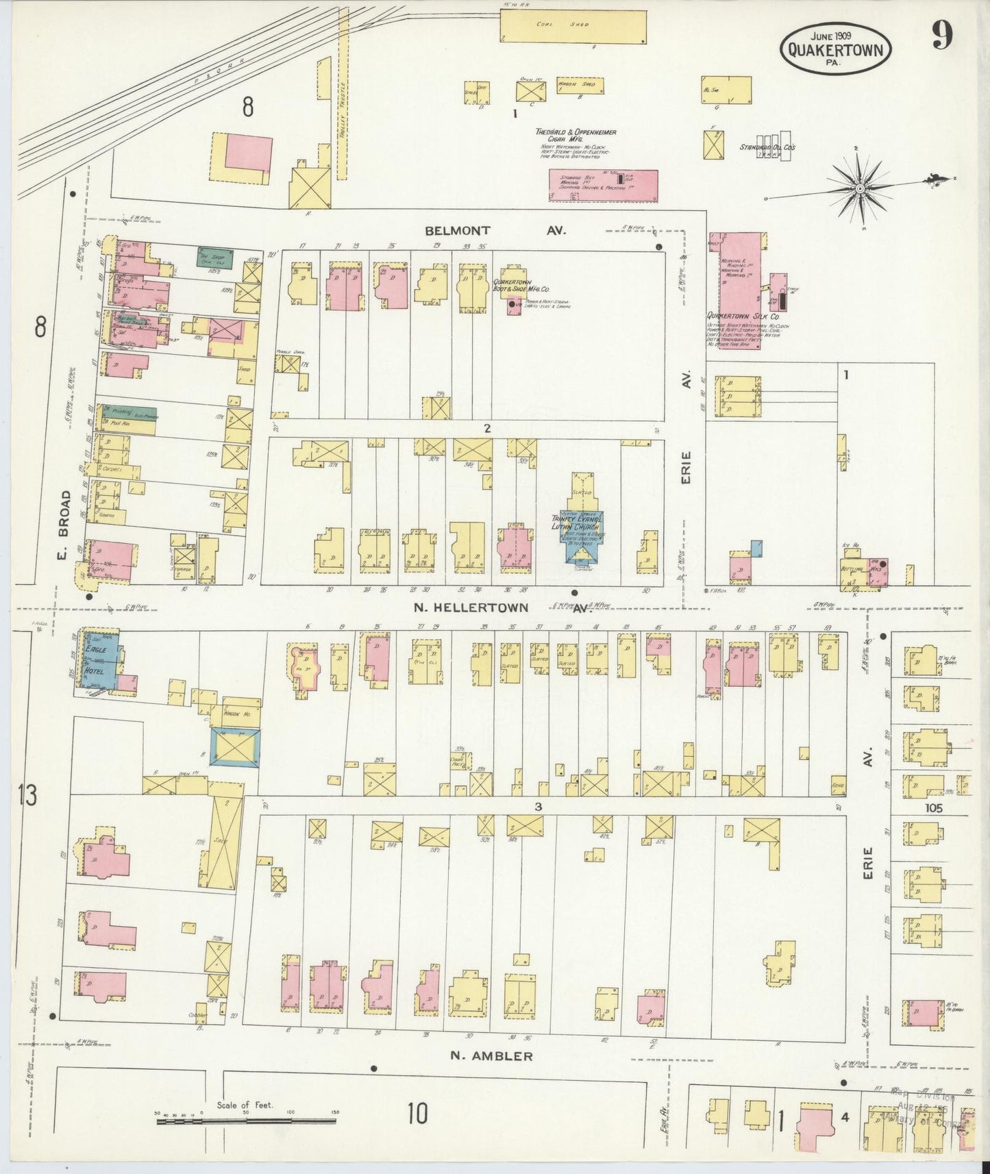Sanborn Fire Insurance Map from Quakertown, Bucks County, Pennsylvania (1909), Sheet #0009 - Complete Map Set gallery image, historic Sanborn map, vintage wall art, Pennsylvania Pennsylvania