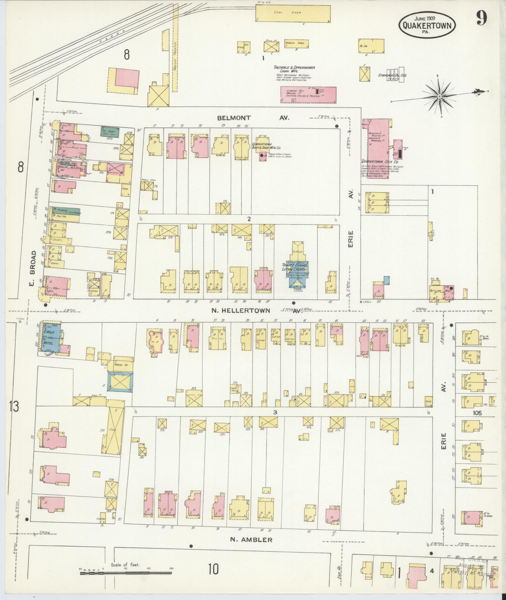 Sanborn Fire Insurance Map from Quakertown, Bucks County, Pennsylvania (1909), Sheet #0009 - Complete Map Set gallery image, historic Sanborn map, vintage wall art, Pennsylvania Pennsylvania