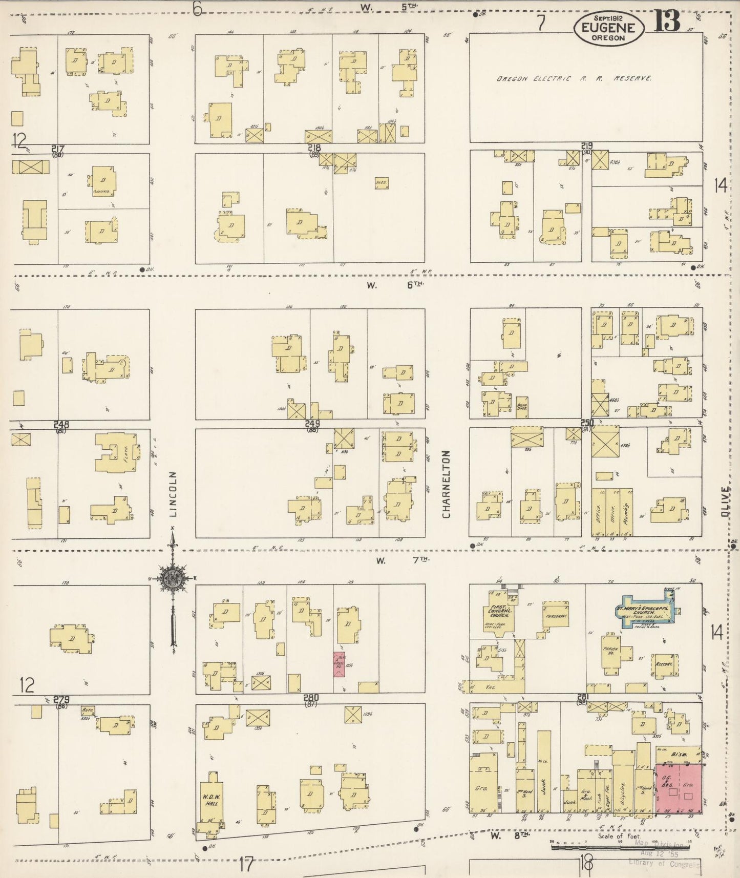 Sanborn Fire Insurance Map from Eugene, Lane County, Oregon (1912), Sheet #0013 - Complete Map Set gallery image, historic Sanborn map, vintage wall art, Oregon Oregon