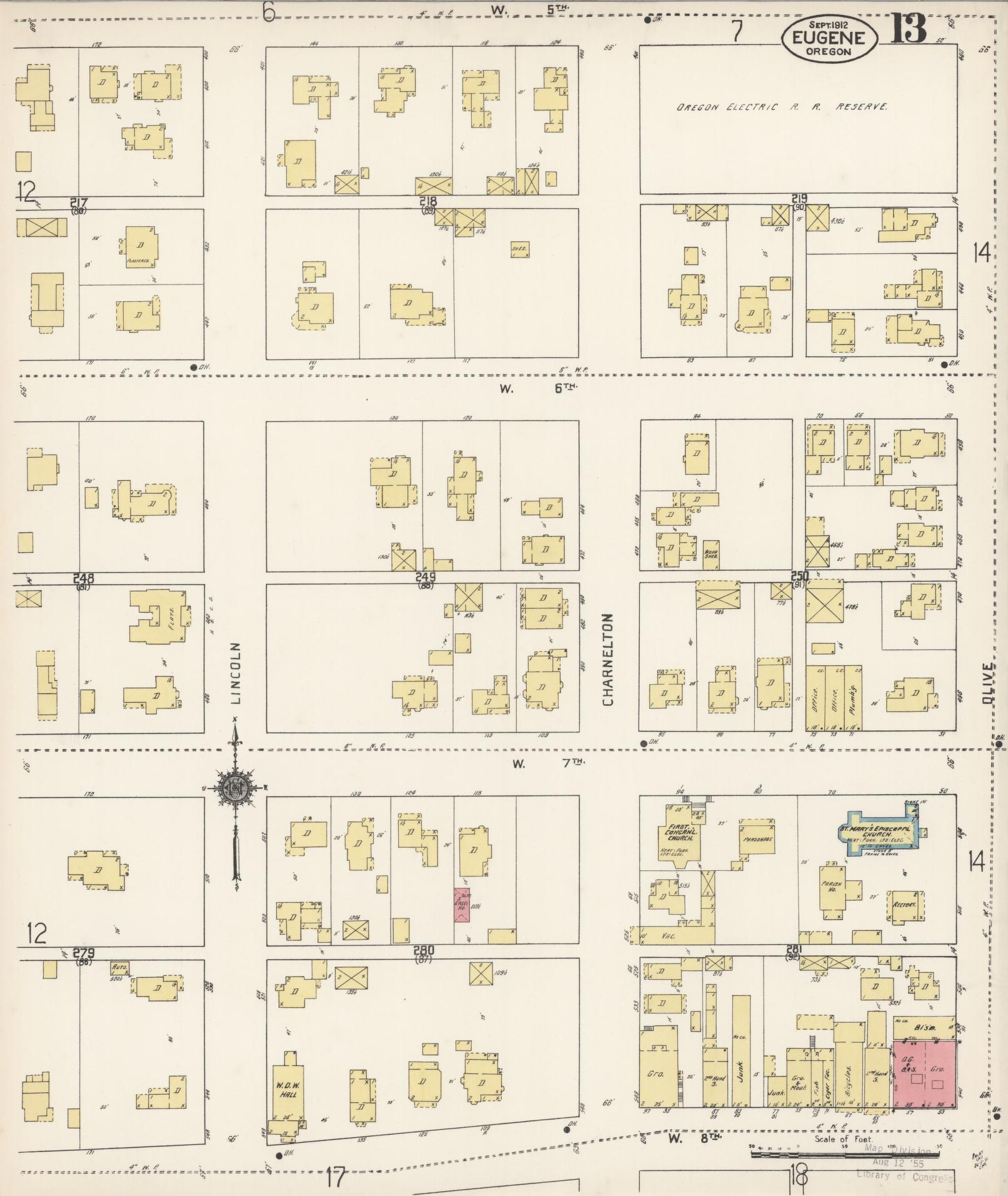 Sanborn Fire Insurance Map from Eugene, Lane County, Oregon (1912), Sheet #0013 - Complete Map Set gallery image, historic Sanborn map, vintage wall art, Oregon Oregon