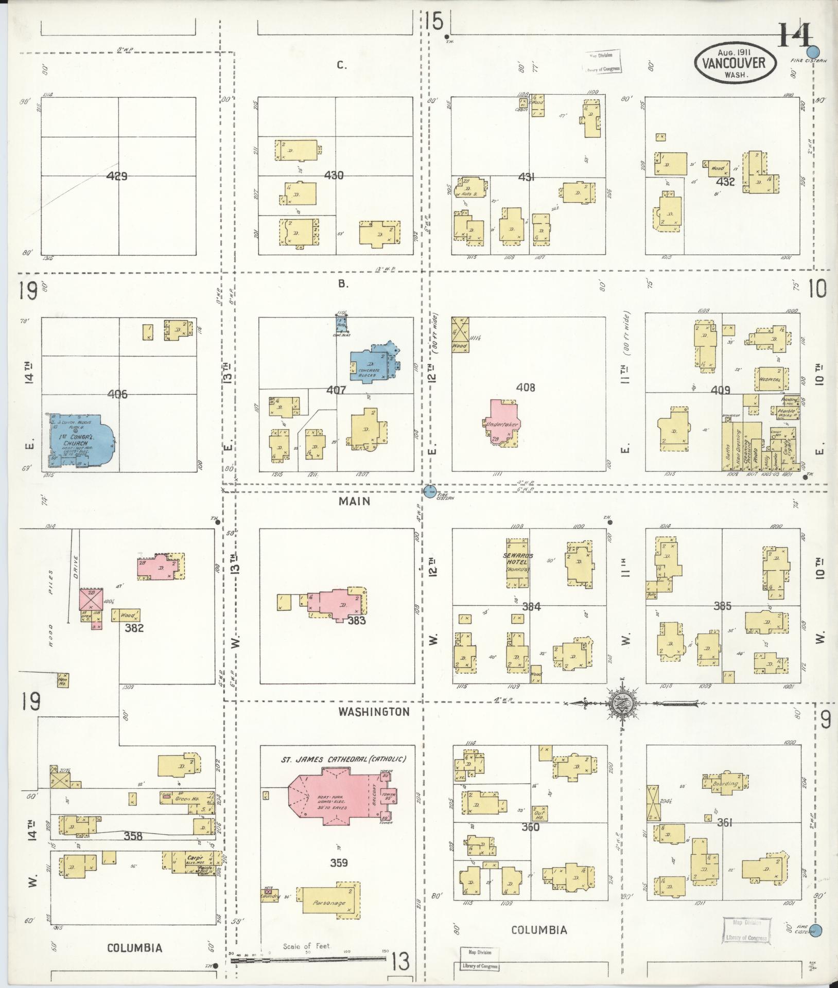 Sanborn Fire Insurance Map from Vancouver, Clark County, Washington (1911), Sheet #0014 - Historic Sanborn Fire Insurance Map Print, vintage old map wall art, antique decor, genealogy gift, Washington Washington map