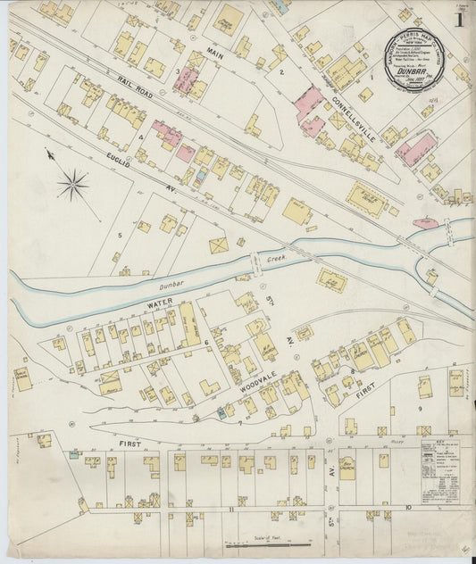Sanborn Fire Insurance Map from Dunbar, Fayette County, Pennsylvania (1897), Sheet #0001 - Historic Sanborn Fire Insurance Map Print, vintage old map wall art, antique decor, genealogy gift, Pennsylvania Pennsylvania map