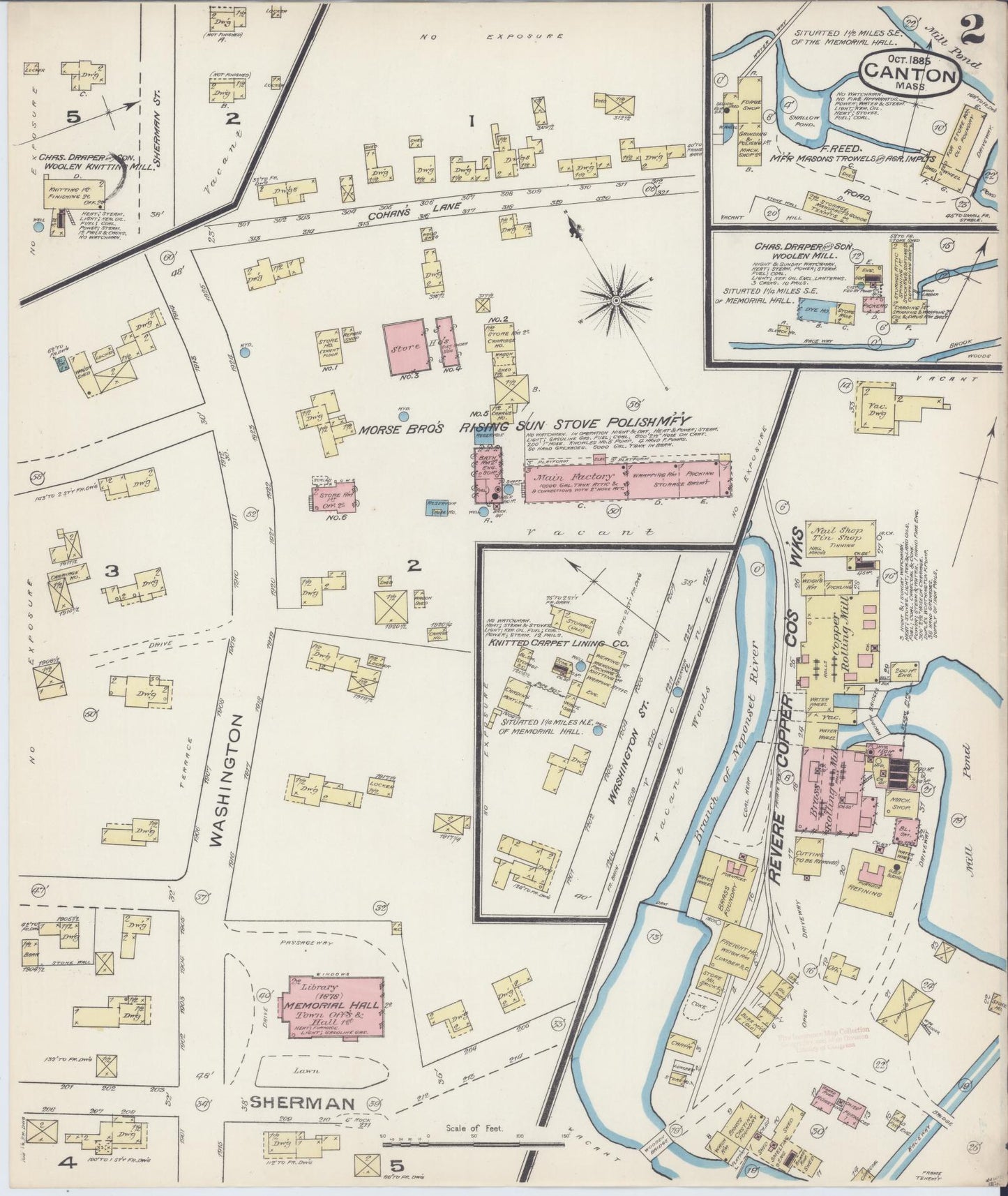 Sanborn Fire Insurance Map from Canton, Norfolk County, Massachusetts (1885), Sheet #0002 - Historic Sanborn Fire Insurance Map Print, vintage old map wall art, antique decor, genealogy gift, Massachusetts Massachusetts map