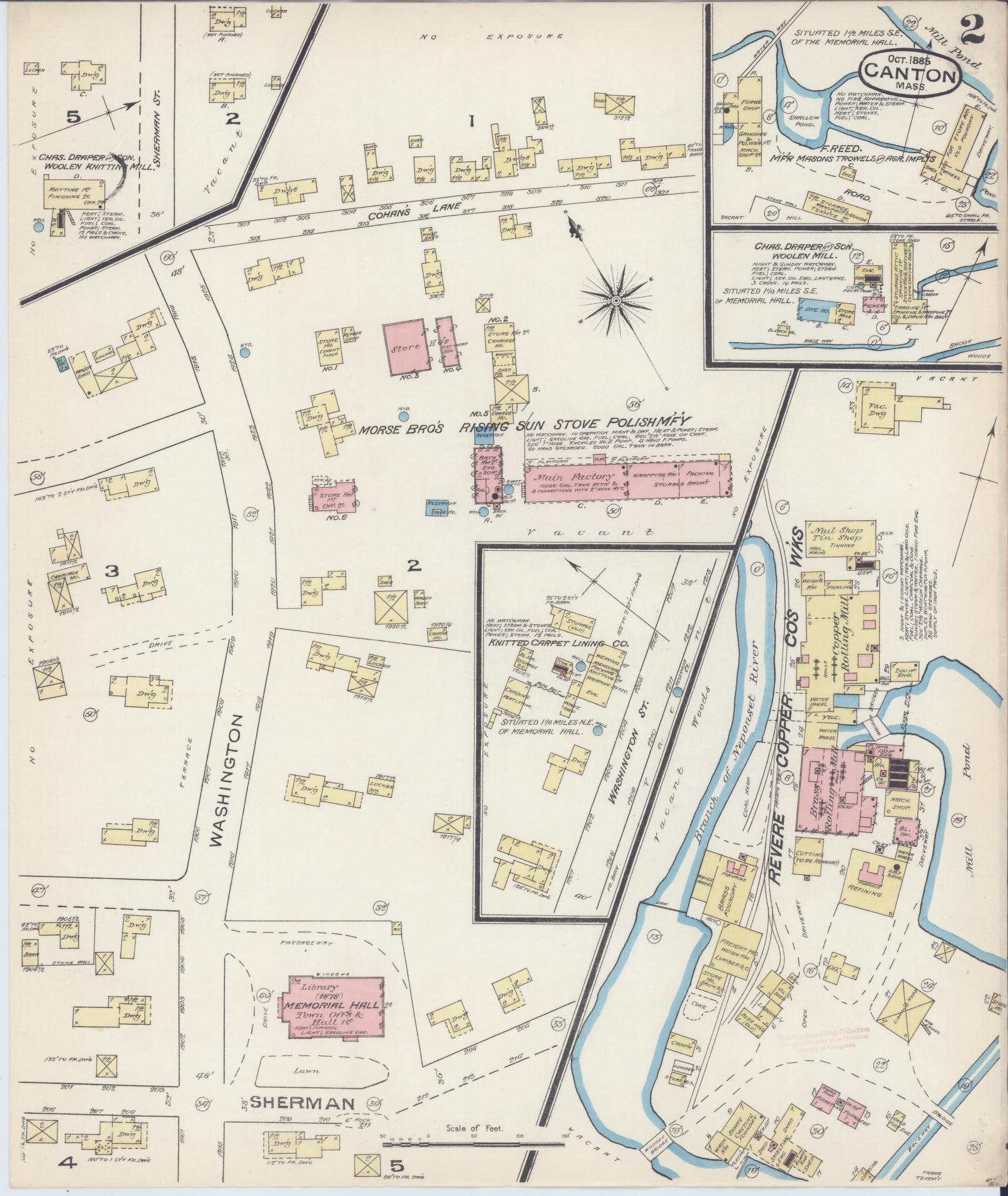 Sanborn Fire Insurance Map from Canton, Norfolk County, Massachusetts (1885), Sheet #0002 - Historic Sanborn Fire Insurance Map Print, vintage old map wall art, antique decor, genealogy gift, Massachusetts Massachusetts map
