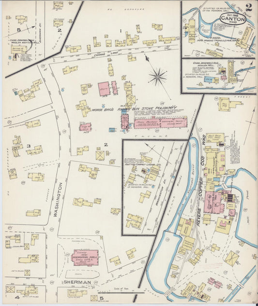 Sanborn Fire Insurance Map from Canton, Norfolk County, Massachusetts (1885), Sheet #0002 - Historic Sanborn Fire Insurance Map Print, vintage old map wall art, antique decor, genealogy gift, Massachusetts Massachusetts map