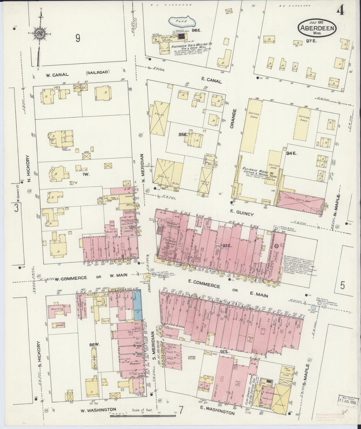 Sanborn Fire Insurance Map from Aberdeen, Monroe County, Mississippi (1910), Sheet #0004 - Complete Map Set gallery image, historic Sanborn map, vintage wall art, Mississippi Mississippi