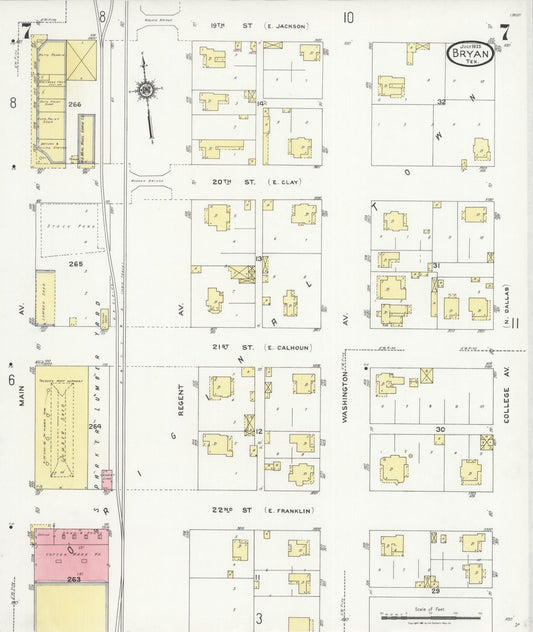 Sanborn Fire Insurance Map from Bryan, Brazos County, Texas (1925), Sheet #0007 - Historic Sanborn Fire Insurance Map Print, vintage old map wall art, antique decor, genealogy gift, Texas Texas map