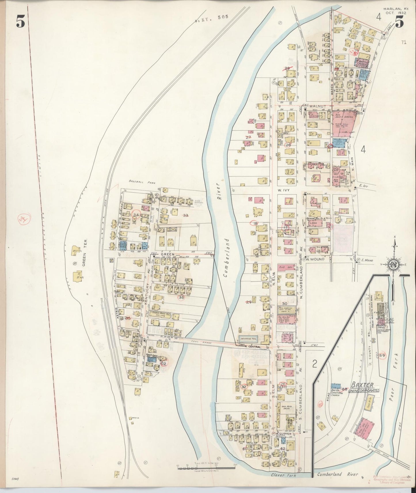 Sanborn Fire Insurance Map from Harlan, Harlan County, Kentucky (1947), Sheet #0005 - Complete Map Set gallery image, historic Sanborn map, vintage wall art, Kentucky Kentucky
