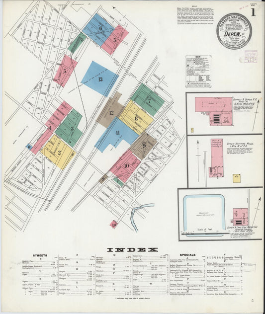 Sanborn Fire Insurance Map from Depew, Erie County, New York (1905), Sheet #0001 - Historic Sanborn Fire Insurance Map Print, vintage old map wall art, antique decor, genealogy gift, New York New York map