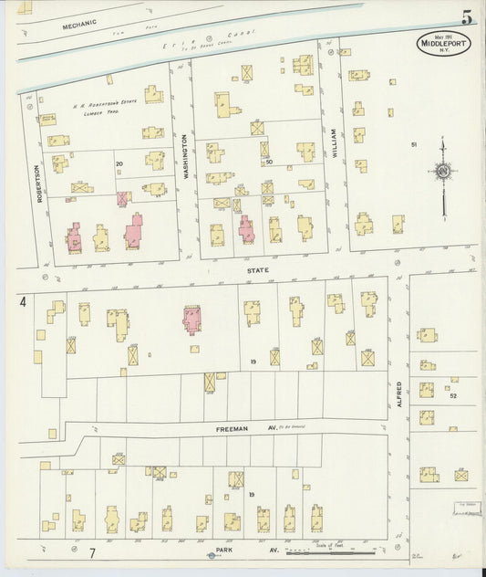 Sanborn Fire Insurance Map from Middleport, Niagara County, New York (1911), Sheet #0005 - Historic Sanborn Fire Insurance Map Print, vintage old map wall art, antique decor, genealogy gift, New York New York map