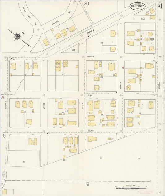 Sanborn Fire Insurance Map from Martinez, Contra Costa County, California (1920), Sheet #0004 - Historic Sanborn Fire Insurance Map Print, vintage old map wall art, antique decor, genealogy gift, California California map