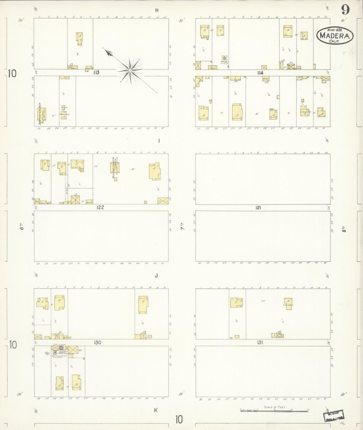 Sanborn Fire Insurance Map from Madera, Madera County, California (1898), Sheet #0009 - Complete Map Set gallery image, historic Sanborn map, vintage wall art, California California
