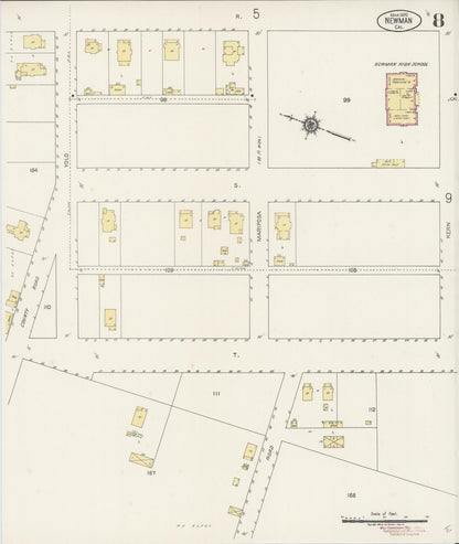 Sanborn Fire Insurance Map from Newman, Stanislaus County, California (1920), Sheet #0008 - Complete Map Set gallery image, historic Sanborn map, vintage wall art, California California