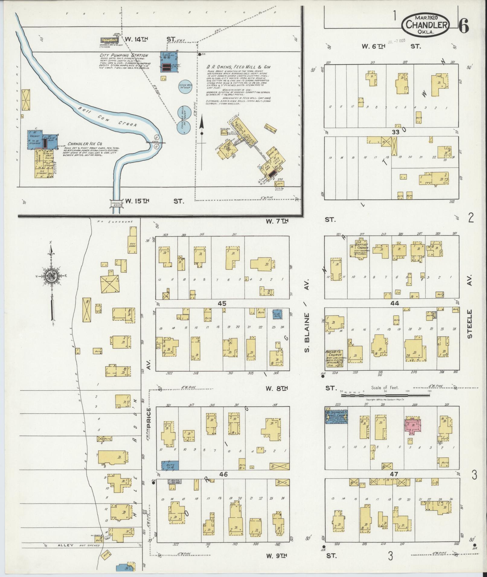 Sanborn Fire Insurance Map from Chandler, Lincoln County, Oklahoma (1920), Sheet #0006 - Complete Map Set gallery image, historic Sanborn map, vintage wall art, Oklahoma Oklahoma