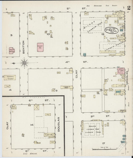 Sanborn Fire Insurance Map from O'Neill, Holt County, Nebraska (1886), Sheet #0002 - Historic Sanborn Fire Insurance Map Print, vintage old map wall art, antique decor, genealogy gift, Nebraska Nebraska map