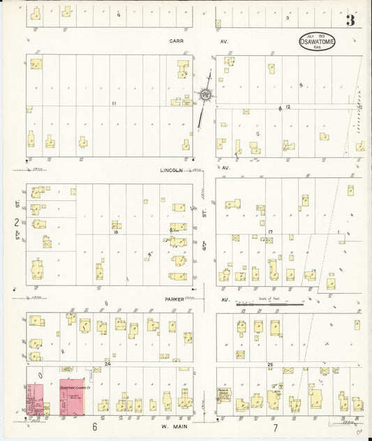 Sanborn Fire Insurance Map from Osawatomie, Miami County, Kansas (1913), Sheet #0003 - Historic Sanborn Fire Insurance Map Print, vintage old map wall art, antique decor, genealogy gift, Kansas Kansas map