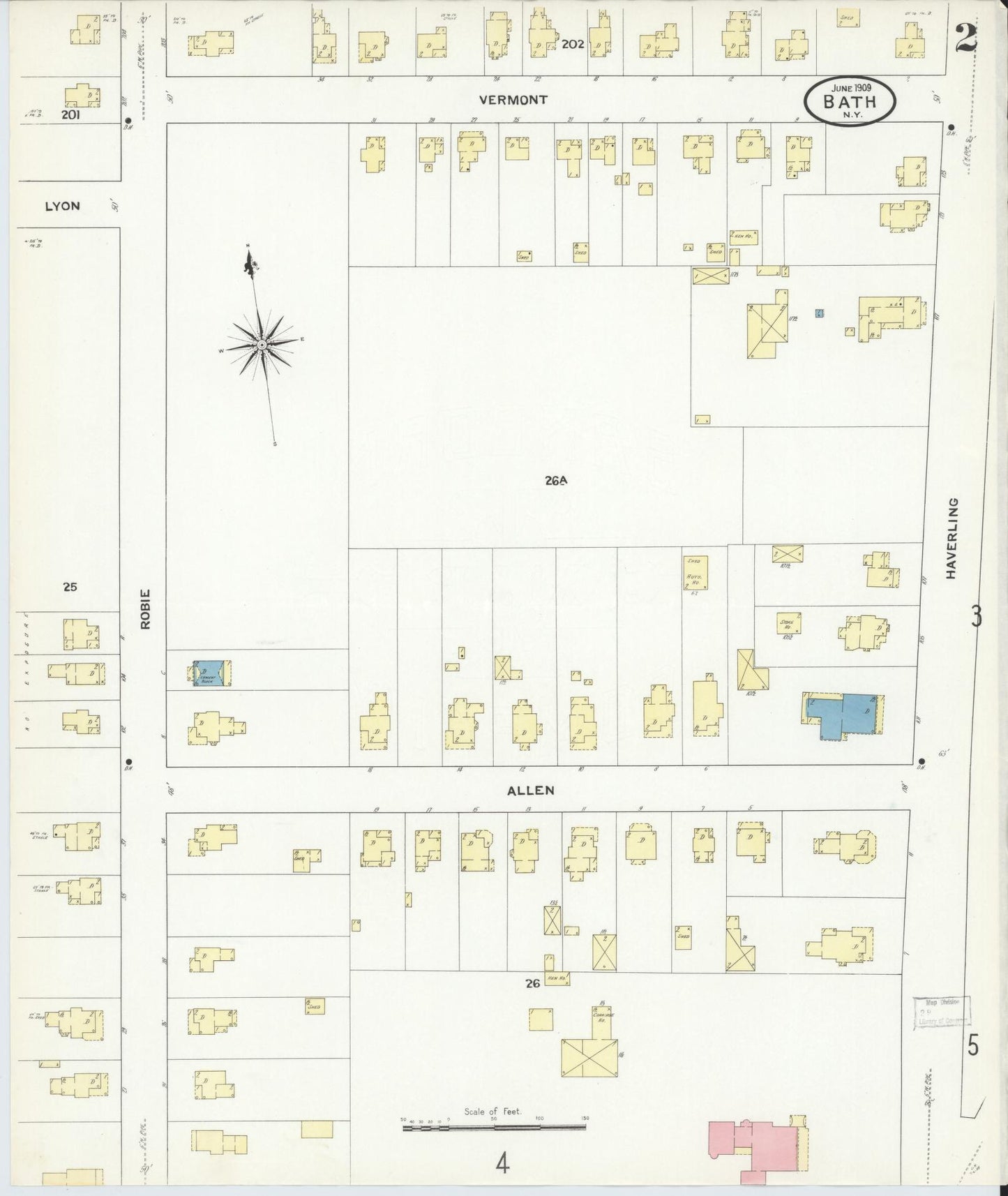 Sanborn Fire Insurance Map from Bath, Steuben County, New York (1909), Sheet #0002 - Complete Map Set gallery image, historic Sanborn map, vintage wall art, New York New York