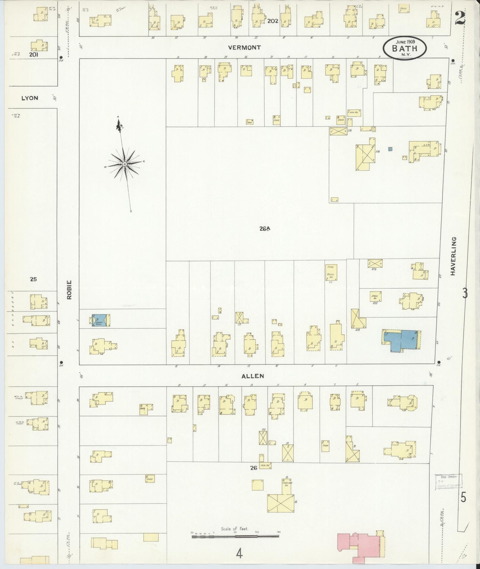 Sanborn Fire Insurance Map from Bath, Steuben County, New York (1909), Sheet #0002 - Complete Map Set gallery image, historic Sanborn map, vintage wall art, New York New York