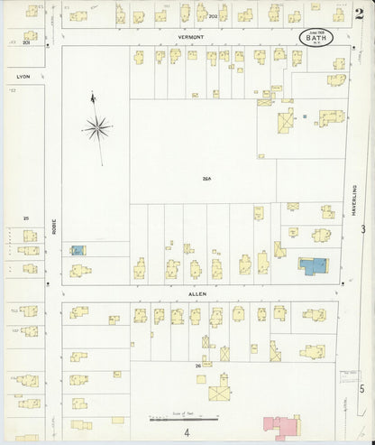 Sanborn Fire Insurance Map from Bath, Steuben County, New York (1909), Sheet #0002 - Complete Map Set gallery image, historic Sanborn map, vintage wall art, New York New York