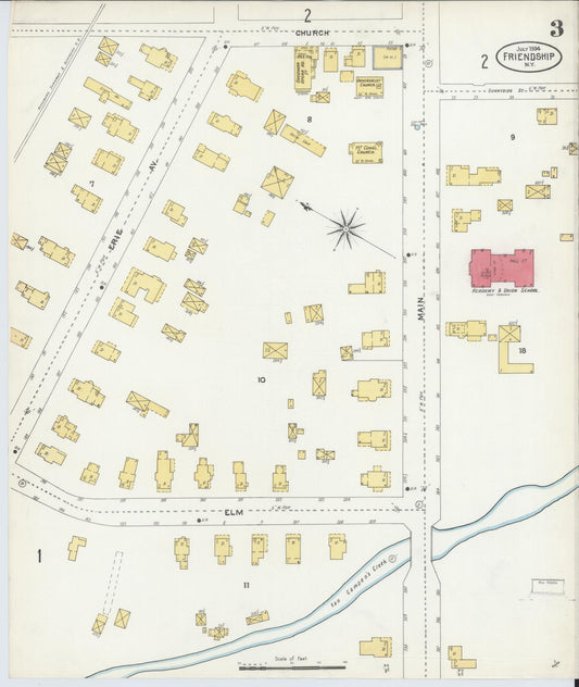 Sanborn Fire Insurance Map from Friendship, Allegany County, New York (1904), Sheet #0003 - Historic Sanborn Fire Insurance Map Print, vintage old map wall art, antique decor, genealogy gift, New York New York map