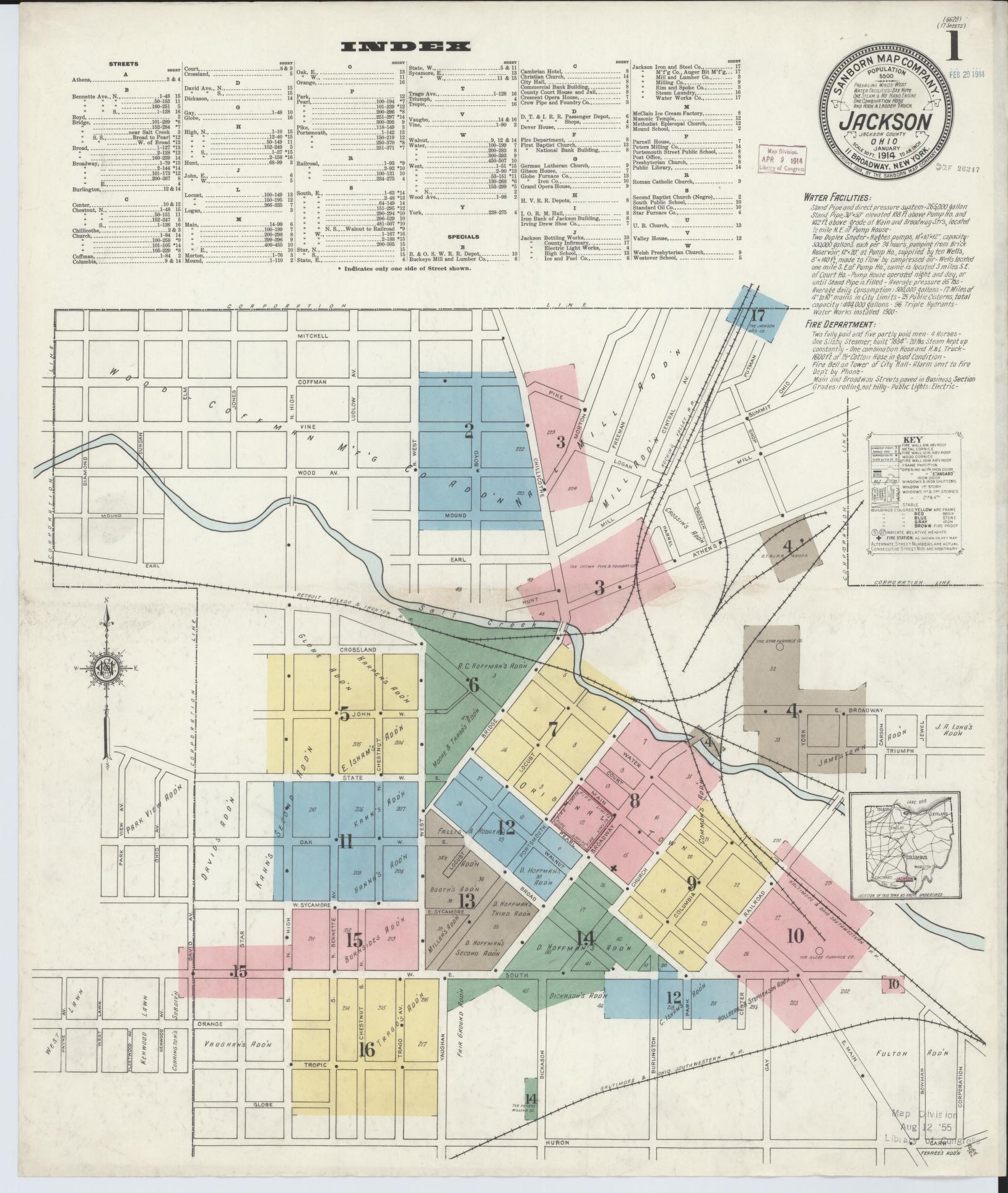 Sanborn Fire Insurance Map from Jackson, Jackson County, Ohio (1914), Sheet #0001 - Complete Map Set gallery image, historic Sanborn map, vintage wall art, Ohio Ohio
