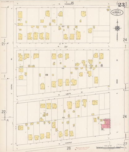 Sanborn Fire Insurance Map from Glendale, Los Angeles County, California (1919), Sheet #0023 - Complete Map Set gallery image, historic Sanborn map, vintage wall art, California California