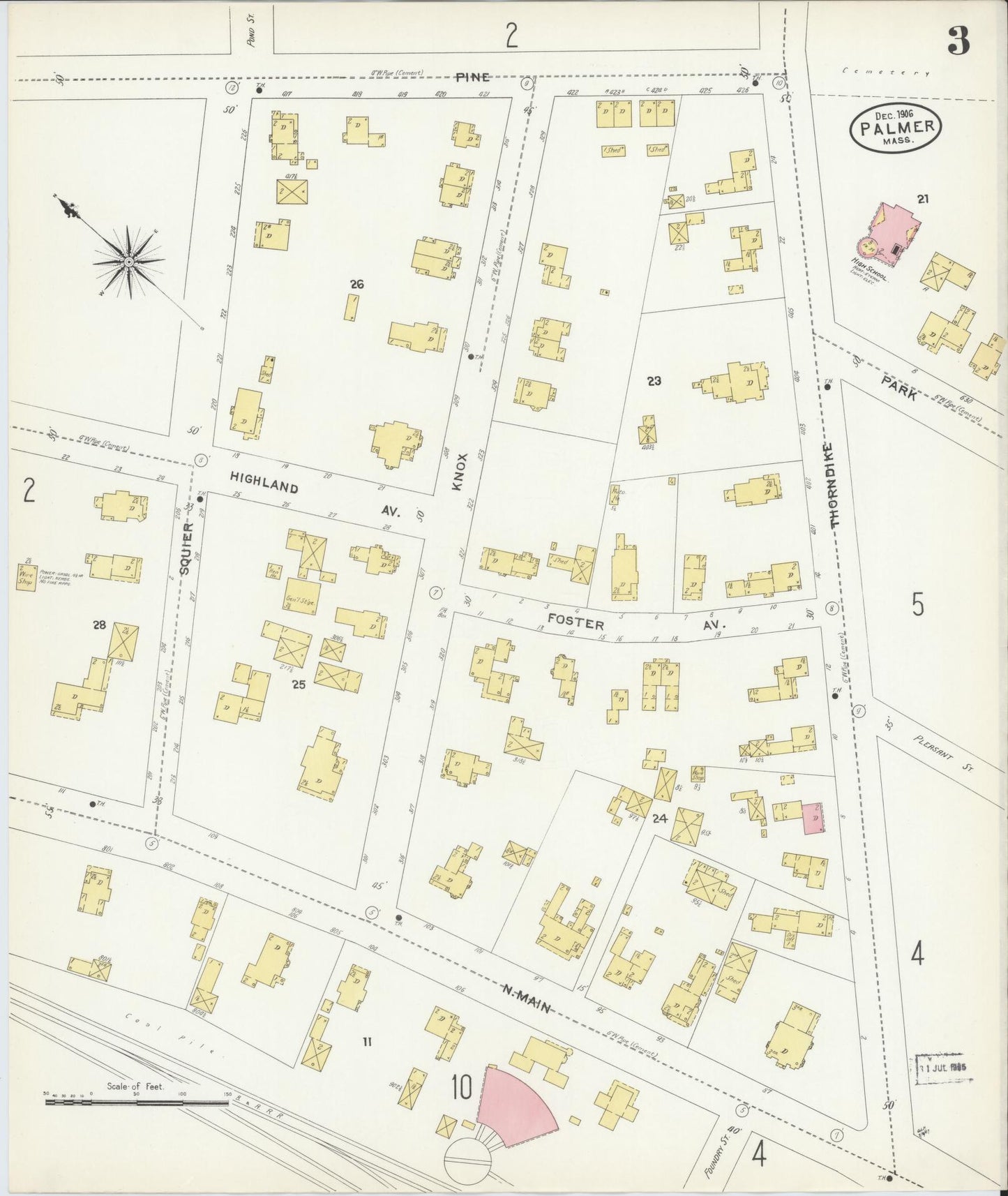 Sanborn Fire Insurance Map from Palmer, Hampden County, Massachusetts (1906), Sheet #0003 - Complete Map Set gallery image, historic Sanborn map, vintage wall art, Massachusetts Massachusetts