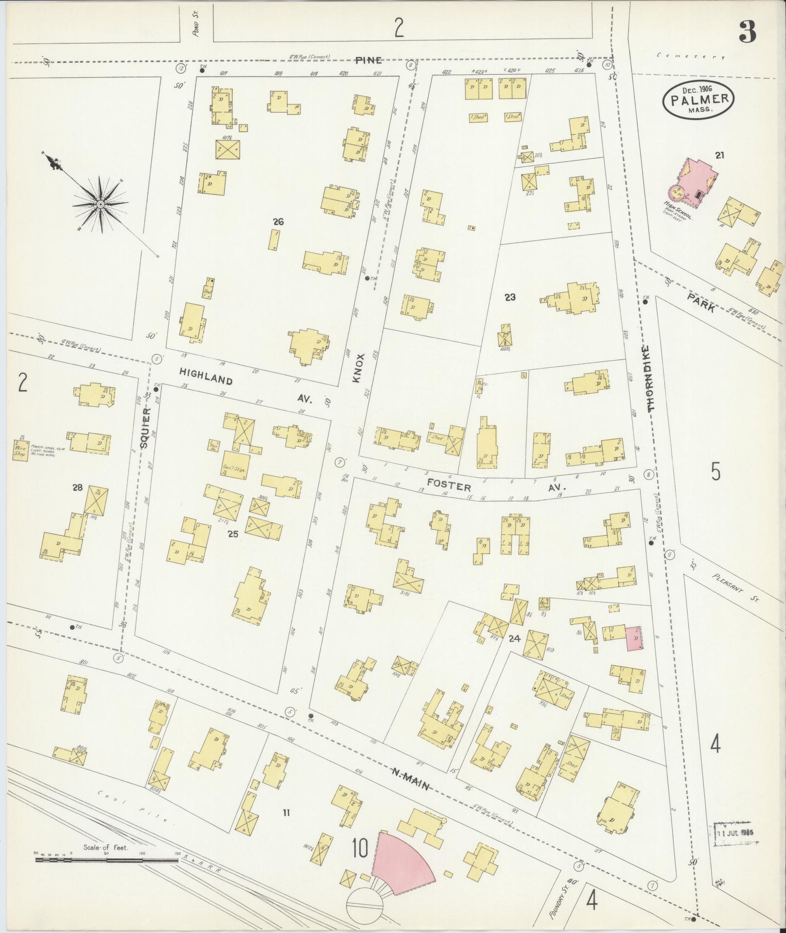 Sanborn Fire Insurance Map from Palmer, Hampden County, Massachusetts (1906), Sheet #0003 - Complete Map Set gallery image, historic Sanborn map, vintage wall art, Massachusetts Massachusetts