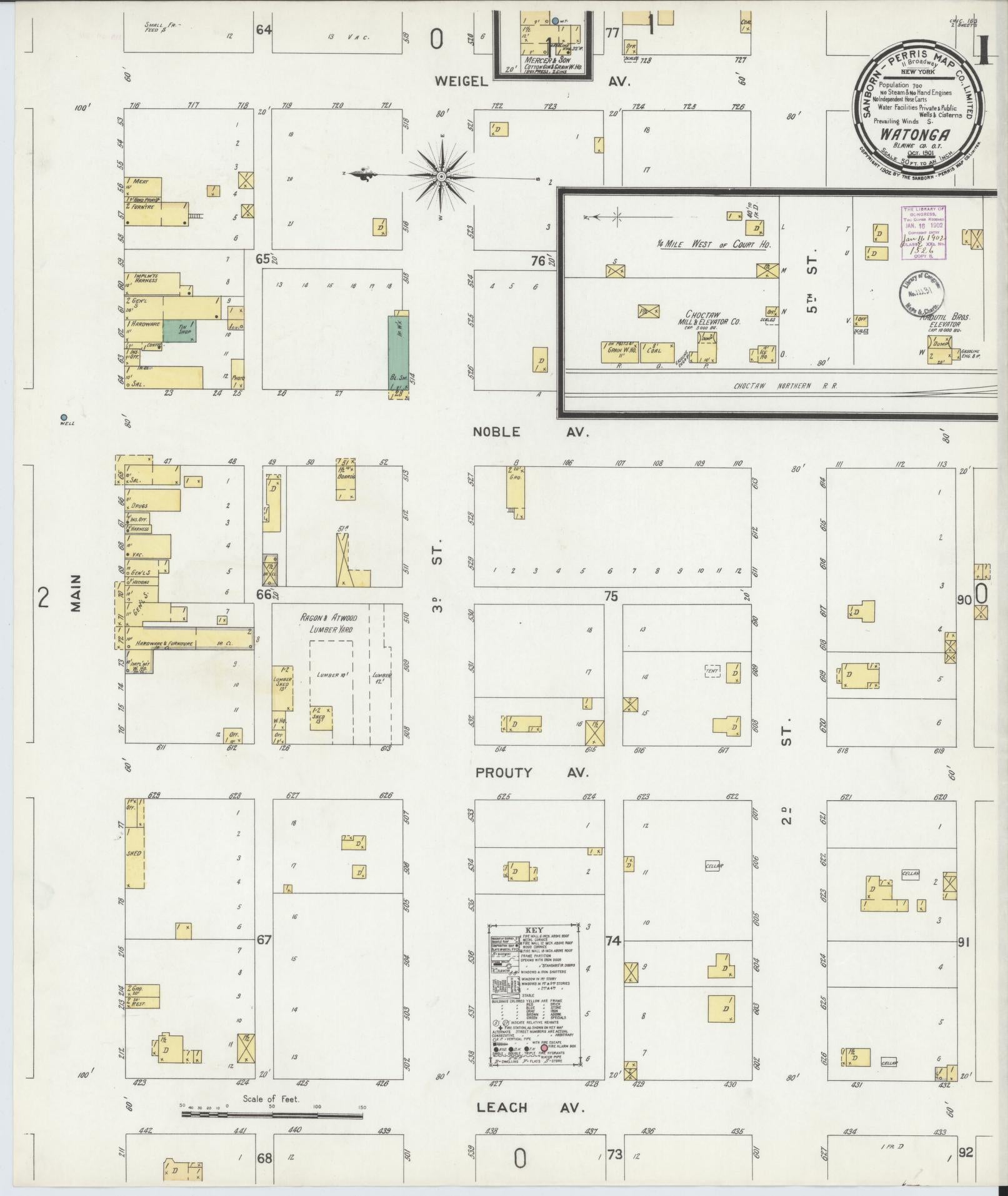Sanborn Fire Insurance Map from Watonga, Blaine County, Oklahoma (1901), Sheet #0001 - Complete Map Set gallery image, historic Sanborn map, vintage wall art, Oklahoma Oklahoma