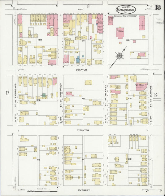 Sanborn Fire Insurance Map from Manchester, Chesterfield County, Virginia (1910), Sheet #0018 - Historic Sanborn Fire Insurance Map Print, vintage old map wall art, antique decor, genealogy gift, Virginia Virginia map