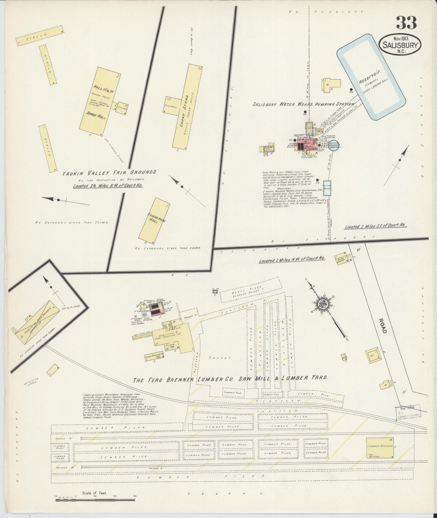 Sanborn Fire Insurance Map from Salisbury, Rowan County, North Carolina (1913), Sheet #0033 - Historic Sanborn Fire Insurance Map Print, vintage old map wall art, antique decor, genealogy gift, North Carolina North Carolina map