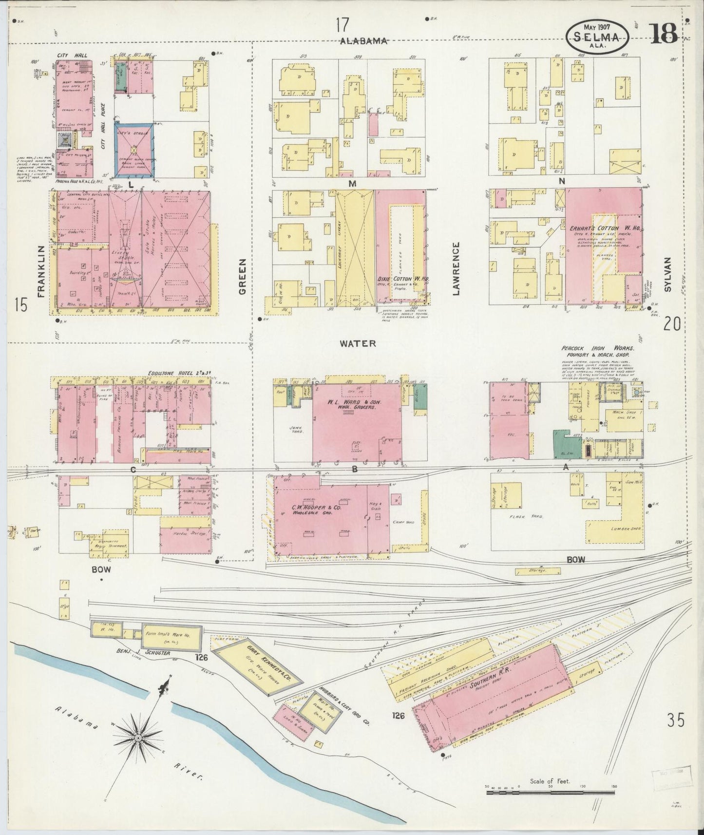 Sanborn Fire Insurance Map from Selma, Dallas County, Alabama (1907), Sheet #0018 - Complete Map Set gallery image, historic Sanborn map, vintage wall art, Alabama Alabama