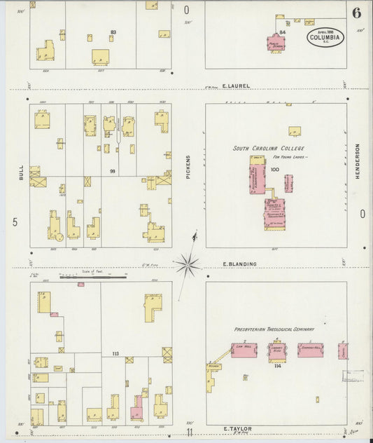 Sanborn Fire Insurance Map from Columbia, Richland County, South Carolina (1898), Sheet #0006 - Historic Sanborn Fire Insurance Map Print, vintage old map wall art, antique decor, genealogy gift, South Carolina South Carolina map