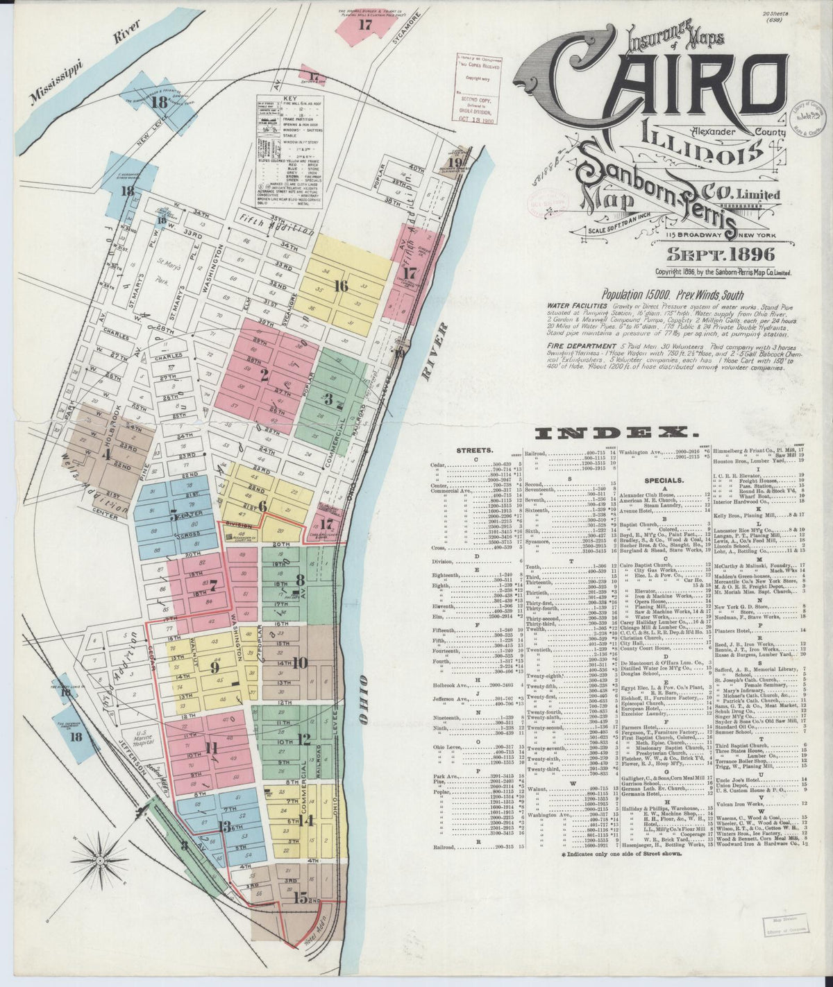 Sanborn Fire Insurance Map from Cairo, Alexander County, Illinois (1896), Sheet #0001 - Complete Map Set gallery image, historic Sanborn map, vintage wall art, Illinois Illinois