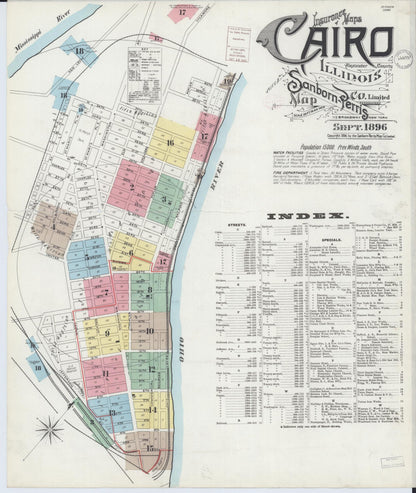 Sanborn Fire Insurance Map from Cairo, Alexander County, Illinois (1896), Sheet #0001 - Complete Map Set gallery image, historic Sanborn map, vintage wall art, Illinois Illinois