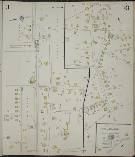 Sanborn Fire Insurance Map from Commerce, Jackson County, Georgia (1943), Sheet #0003 - Historic Sanborn Fire Insurance Map Print, vintage old map wall art, antique decor, genealogy gift, Georgia Georgia map
