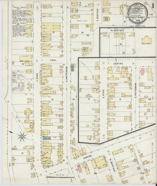 Sanborn Fire Insurance Map from Lansford, Carbon County, Pennsylvania (1896), Sheet #0001 - Historic Sanborn Fire Insurance Map Print, vintage old map wall art, antique decor, genealogy gift, Pennsylvania Pennsylvania map