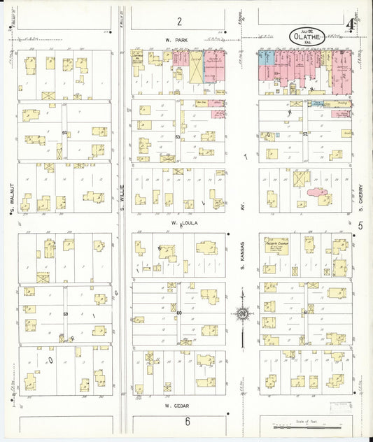 Sanborn Fire Insurance Map from Olathe, Johnson County, Kansas (1912), Sheet #0004 - Historic Sanborn Fire Insurance Map Print, vintage old map wall art, antique decor, genealogy gift, Kansas Kansas map