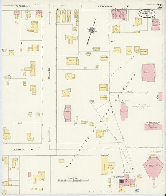 Sanborn Fire Insurance Map from Chapel Hill, Orange County, North Carolina (1911), Sheet #0002 - Historic Sanborn Fire Insurance Map Print, vintage old map wall art, antique decor, genealogy gift, North Carolina North Carolina map