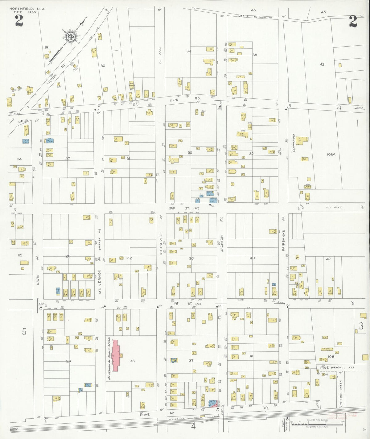 Sanborn Fire Insurance Map from Northfield, Atlantic County, New Jersey (1933), Sheet #0002 - Complete Map Set gallery image, historic Sanborn map, vintage wall art, New Jersey New Jersey