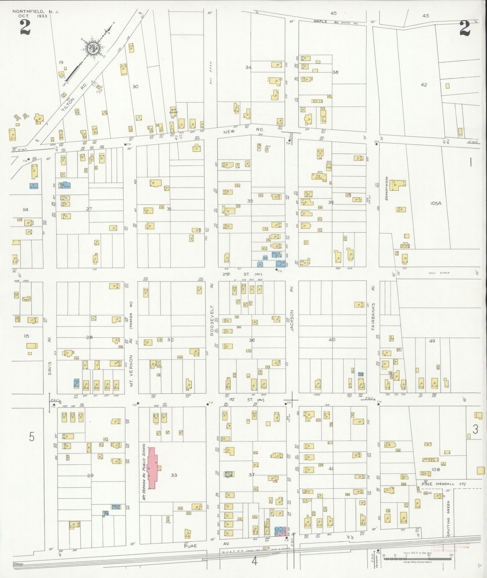 Sanborn Fire Insurance Map from Northfield, Atlantic County, New Jersey (1933), Sheet #0002 - Complete Map Set gallery image, historic Sanborn map, vintage wall art, New Jersey New Jersey