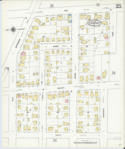Sanborn Fire Insurance Map from Freeport, Stephenson County, Illinois (1910), Sheet #0025 - Historic Sanborn Fire Insurance Map Print, vintage old map wall art, antique decor, genealogy gift, Illinois Illinois map
