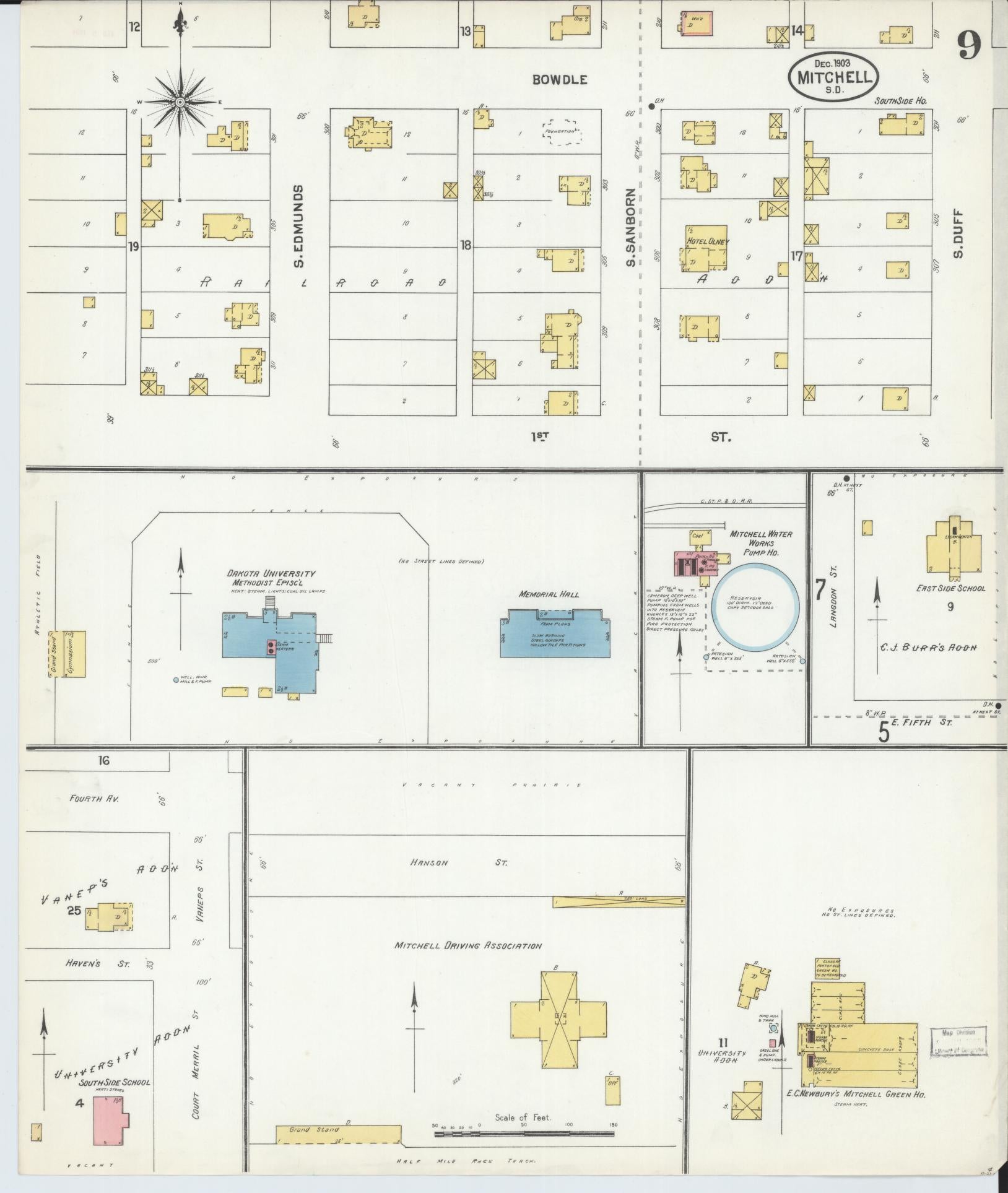Sanborn Fire Insurance Map from Mitchell, Davison County, South Dakota (1903), Sheet #0009 - Complete Map Set gallery image, historic Sanborn map, vintage wall art, South Dakota South Dakota