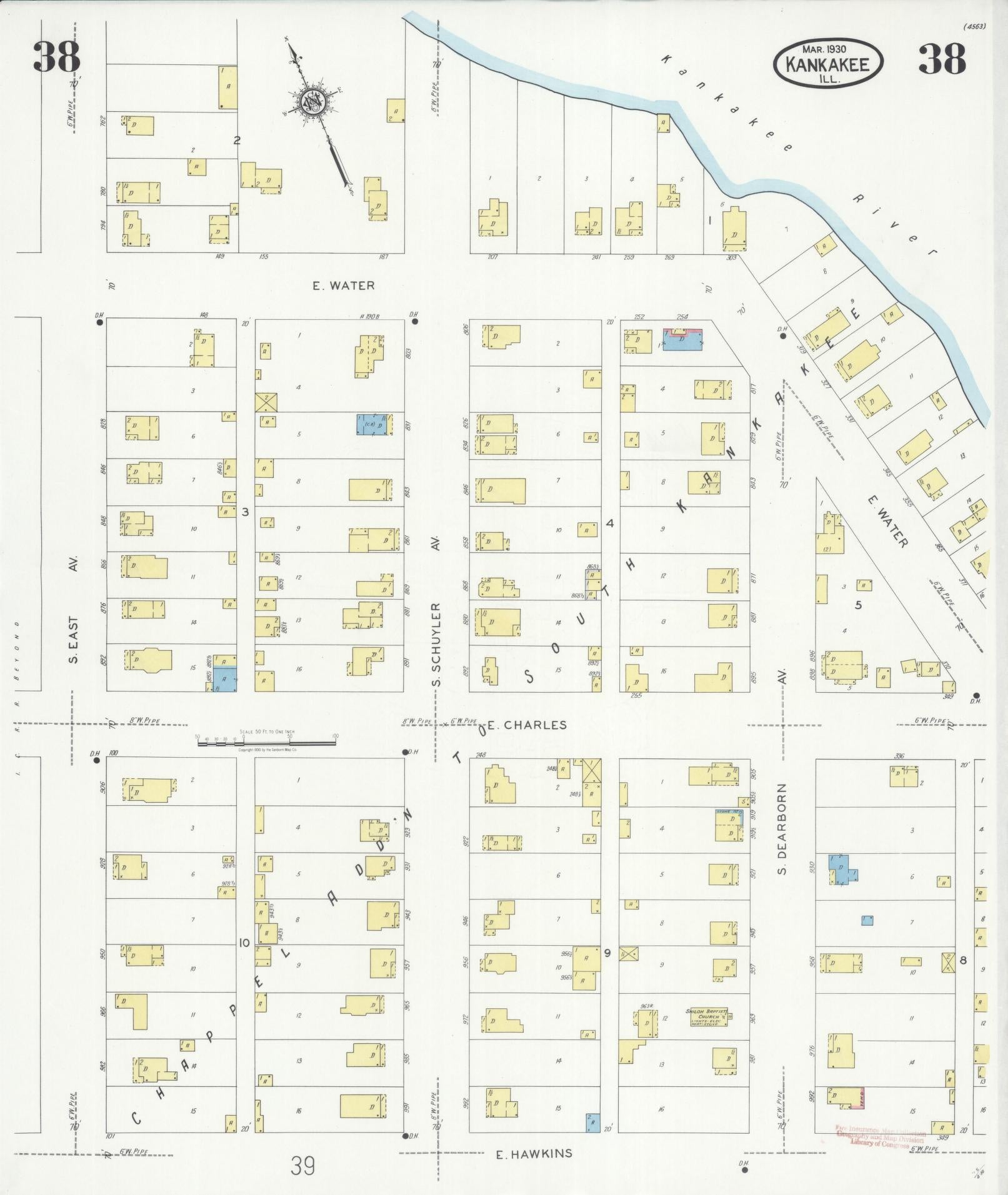 Sanborn Fire Insurance Map from Kankakee, Kankakee County, Illinois (1930), Sheet #0038 - Historic Sanborn Fire Insurance Map Print, vintage old map wall art, antique decor, genealogy gift, Illinois Illinois map