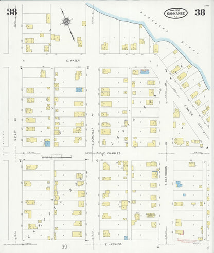 Sanborn Fire Insurance Map from Kankakee, Kankakee County, Illinois (1930), Sheet #0038 - Historic Sanborn Fire Insurance Map Print, vintage old map wall art, antique decor, genealogy gift, Illinois Illinois map
