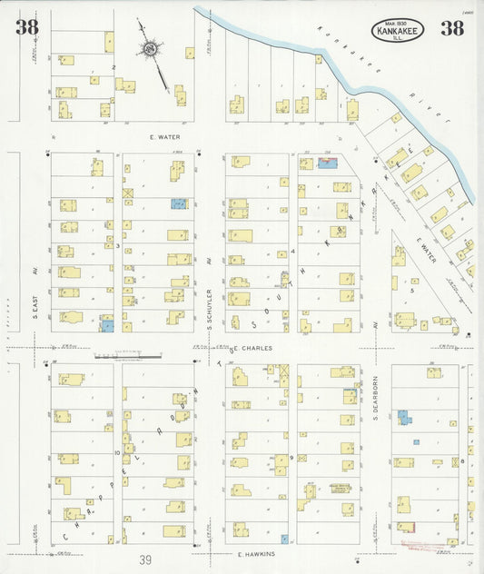 Sanborn Fire Insurance Map from Kankakee, Kankakee County, Illinois (1930), Sheet #0038 - Historic Sanborn Fire Insurance Map Print, vintage old map wall art, antique decor, genealogy gift, Illinois Illinois map