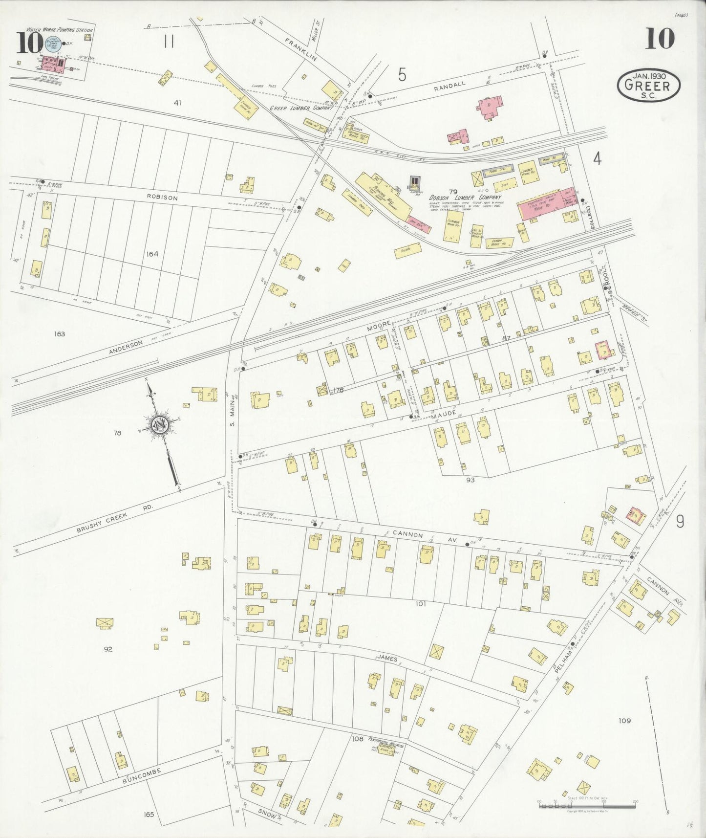 Sanborn Fire Insurance Map from Greer, Greenville and Spartanburg Counties, South Carolina (1930), Sheet #0010 - Complete Map Set gallery image, historic Sanborn map, vintage wall art, South Carolina South Carolina