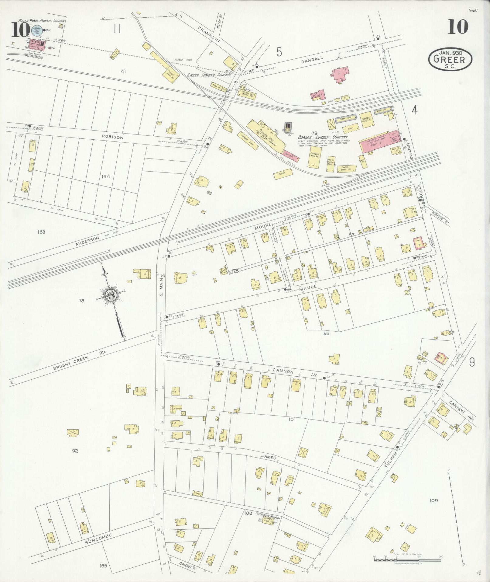 Sanborn Fire Insurance Map from Greer, Greenville and Spartanburg Counties, South Carolina (1930), Sheet #0010 - Complete Map Set gallery image, historic Sanborn map, vintage wall art, South Carolina South Carolina