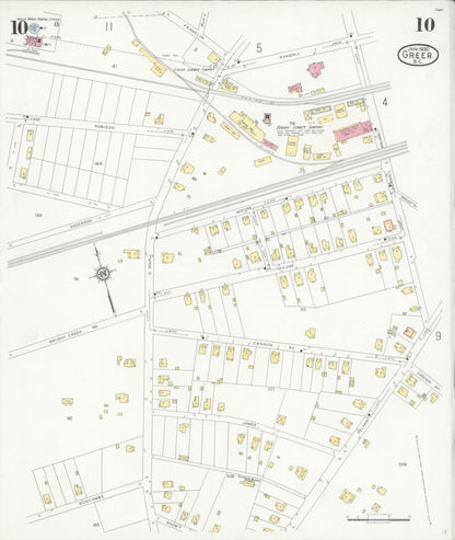 Sanborn Fire Insurance Map from Greer, Greenville and Spartanburg Counties, South Carolina (1930), Sheet #0010 - Complete Map Set gallery image, historic Sanborn map, vintage wall art, South Carolina South Carolina
