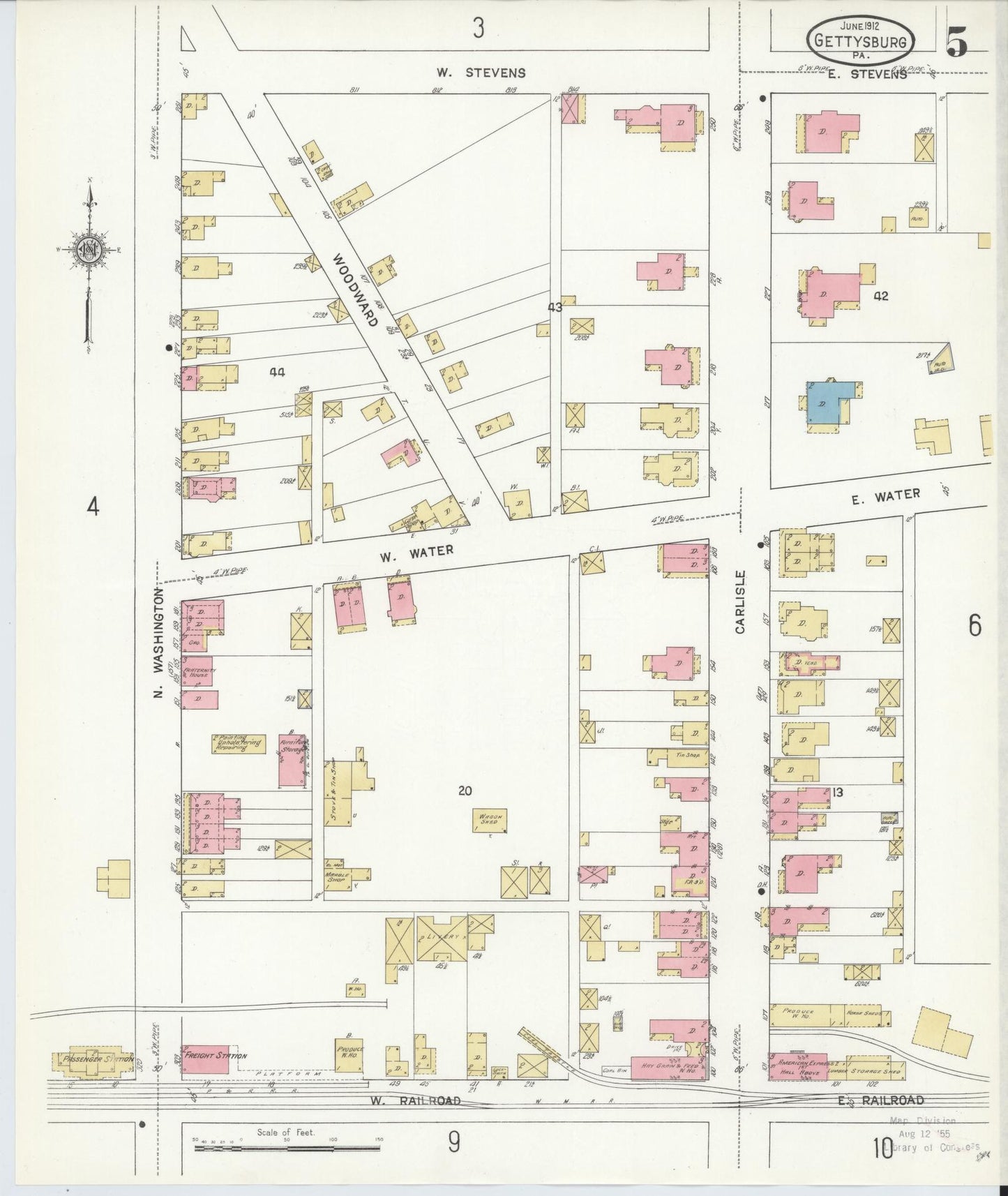 Sanborn Fire Insurance Map from Gettysburg, Adams County, Pennsylvania (1912), Sheet #0005 - Historic Sanborn Fire Insurance Map Print, vintage old map wall art, antique decor, genealogy gift, Pennsylvania Pennsylvania map